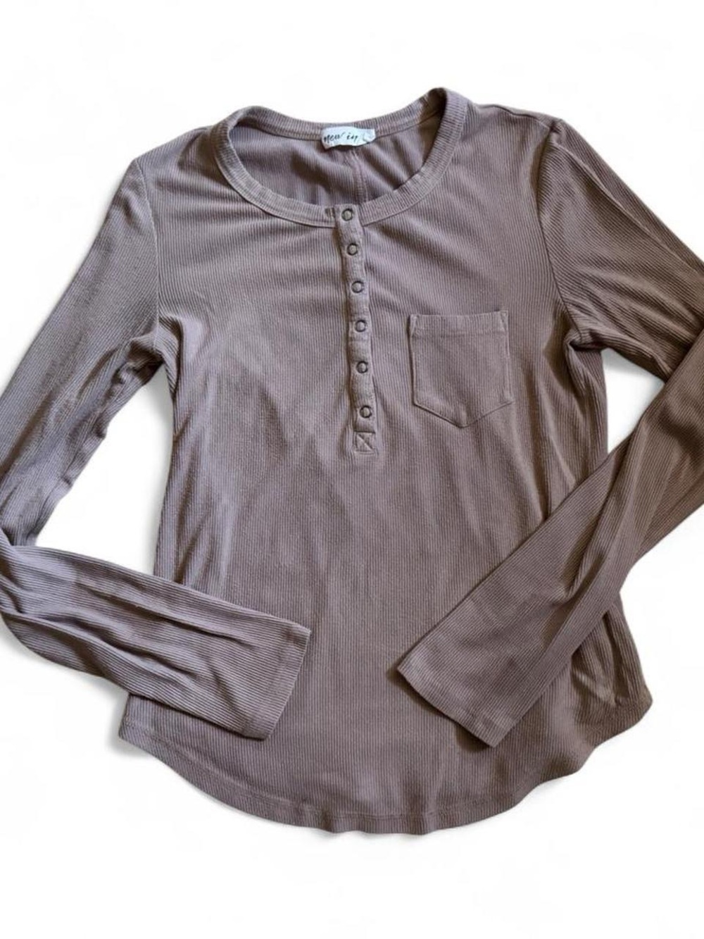Everly Ribbed Long Sleeve Henley Top in Taupe Gray